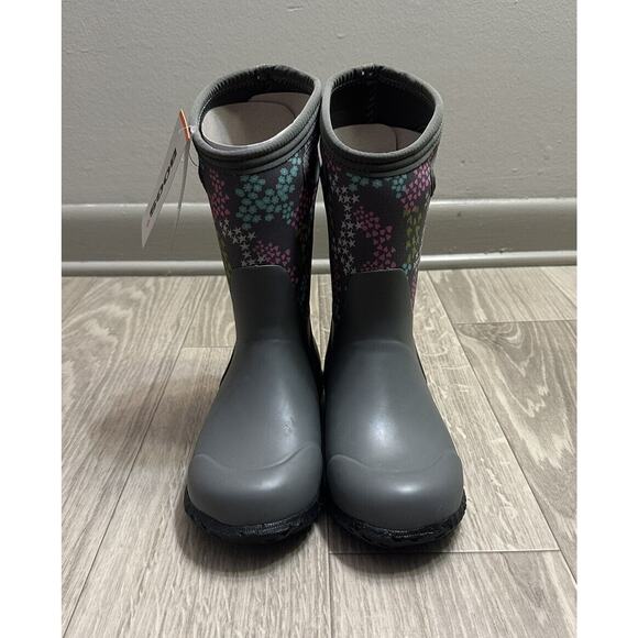 Bogs Youth York Star Heart Mid Calf Grey Pull On Rubber Rain Boots Sz 1 - Picture 5 of 9